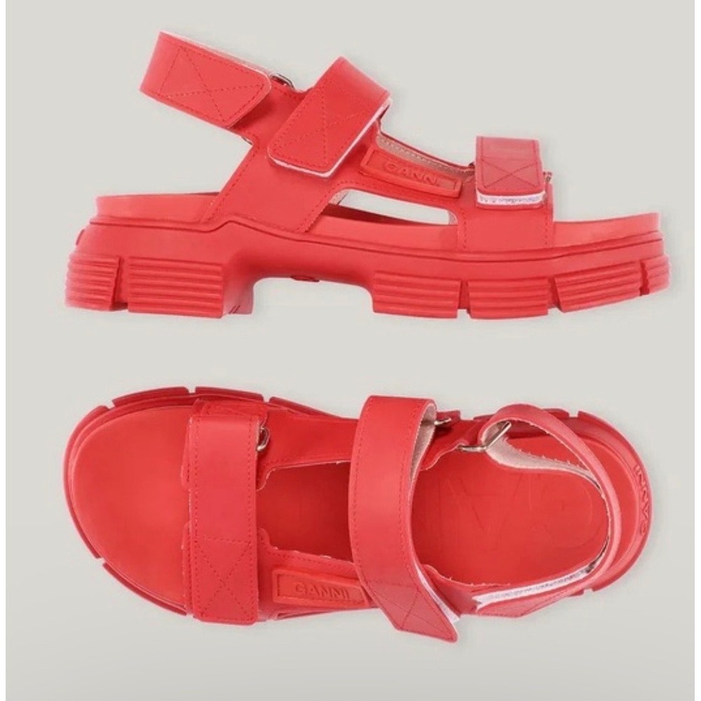 Ganni Red Recycled Rubber City Sandals Chunky Platform Lug Sole Womens 38